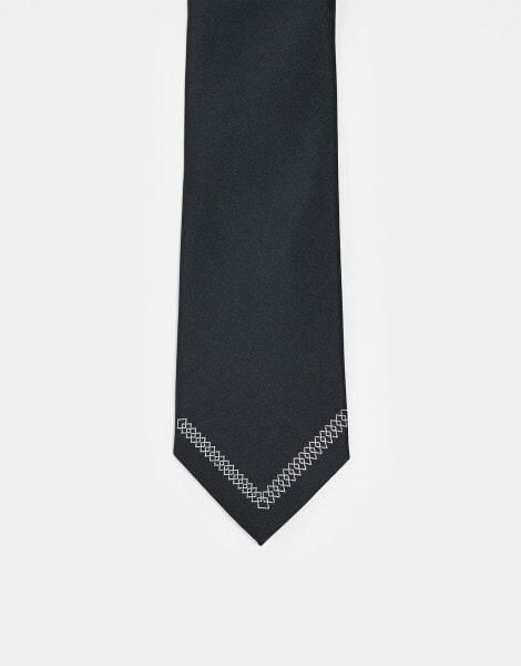 ASOS DESIGN tie with tip pattern in black