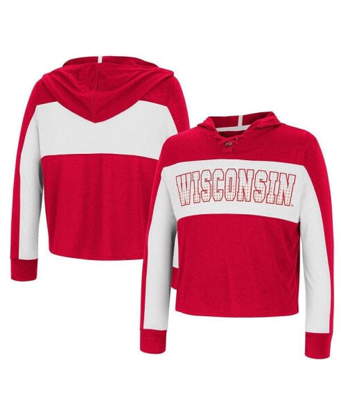 Big Girls Red Wisconsin Badgers Galooks Hoodie Lace-Up Long Sleeve T-shirt