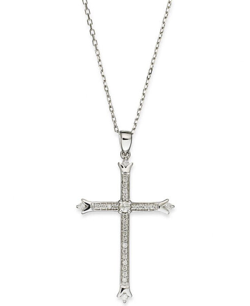 Macy's diamond Skinny Cross Pendant Necklace in 14k White Gold (1/6 ct. t.w.)