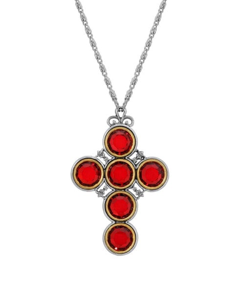 Symbols of Faith pewter Cross with Round Red Crystal Necklace