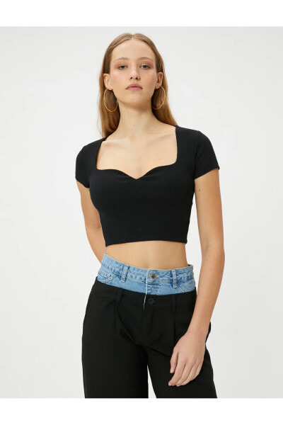 Футболка Koton Crop Ribbed Slim Fit