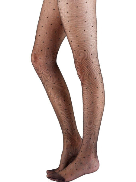 Pretty Polly Sparkle Spot Pattern Tights One Size Black/Gold - NPAYK9