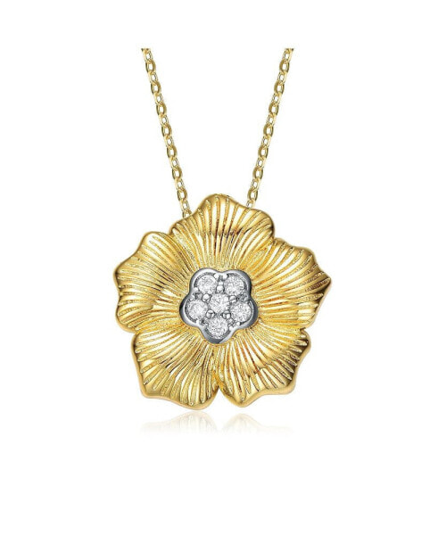 14K Gold Plated Cubic Zirconia 5 Petals Floral Pendant