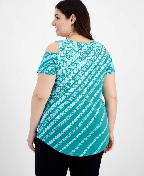Plus Size Dissipating Etch Cold-Shoulder Top, Created for Macy's