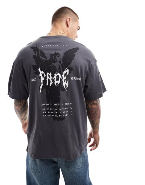 ADPT oversized t-shirt with fade angel back print in grey