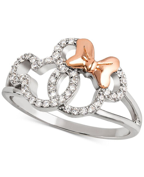 Cubic Zirconia Mickey & Minnie Openwork Ring in Sterling Silver & 18k Rose Gold-Plate