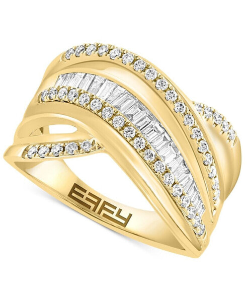 EFFY® Diamond Baguette & Round Multirow Crossover Ring (5/8 ct. t.w.) in 14k Gold