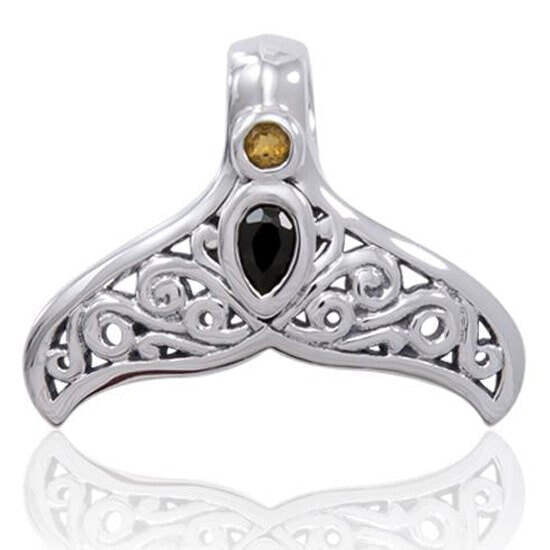 DIVE SILVER Filigree Whale Tail Pendant With Gems