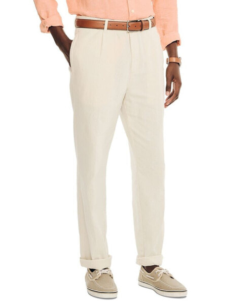 Men's Tailored-Fit Pleated Linen Blend Pants