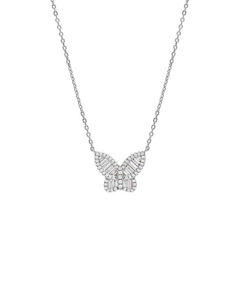 by Adina Eden large Baguette Butterfly Necklace Pave Sterling Silver