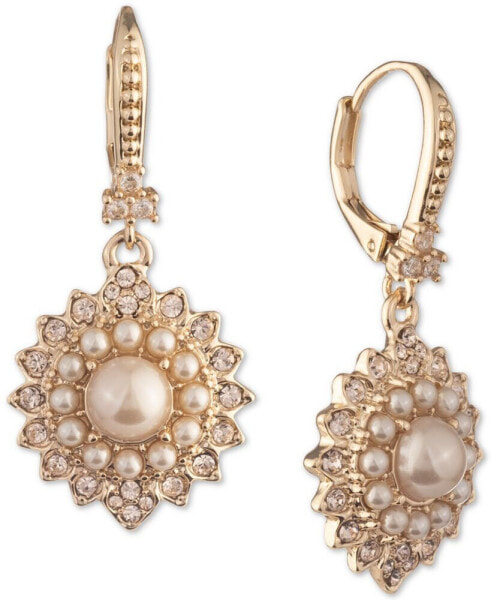 Pavé & Imitation Pearl Cluster Drop Earrings