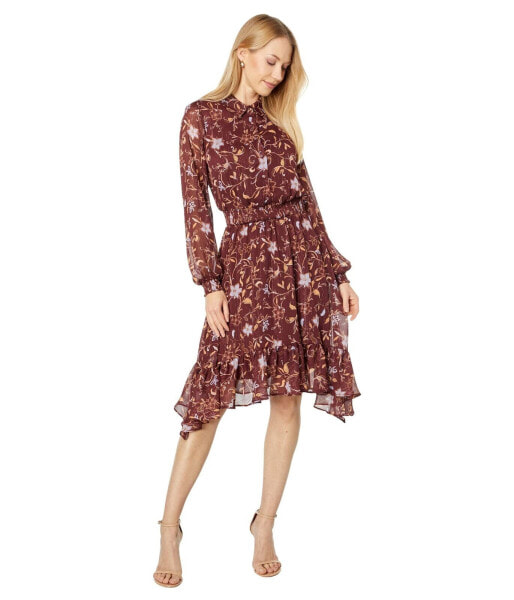 Платье Laundry By Shelli Segal 295536 с длинным рукавом и высоко-низким подолом, цветочный узор 14