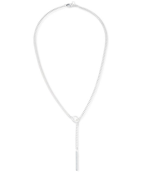 Sterling Silver Logo-Etched Bar Lariat Necklace, 15" + 3" extender