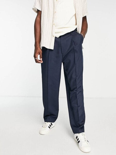 Topman wide leg pronounced twill trousers in navy