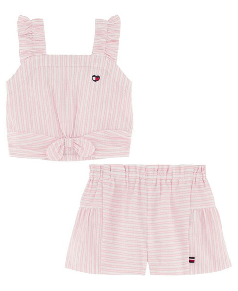 Little Girls Striped Crinkle Jacquard Shorts Set