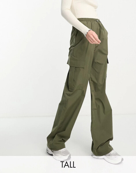 Pieces Tall – Exklusive Cargohose in Khaki mit Knebelverschluss und Kordelzug