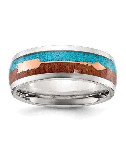 Stainless Steel Arrow with Turquoise and Wood Inlay Band Ring