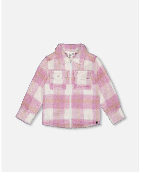 Toddler Girls Overshirt Wool-Effect With Pockets Plaid Lilac And Off White - Toddler|Child