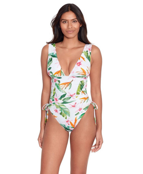 Women's Shirred Printed One-Piece Swimsuit