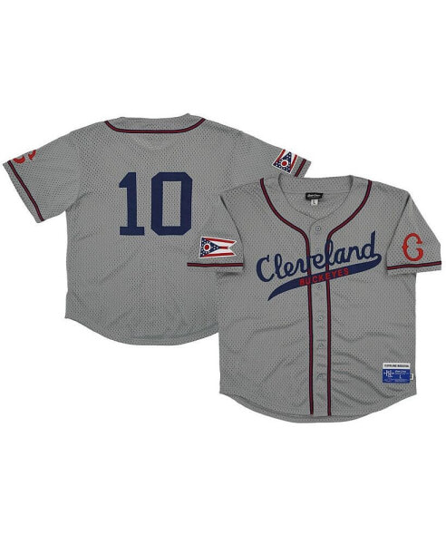 Men's #10 Gray Cleveland Buckeyes Mesh Button-Down Replica Jersey