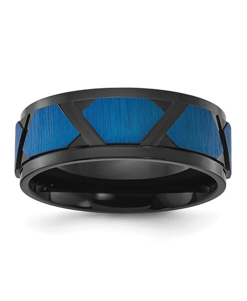 Stainless Steel Brushed Black and Blue IP-plated Band Ring