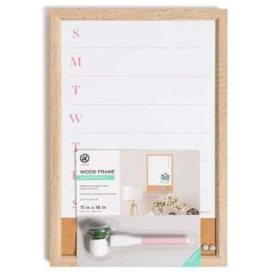 U Brands 11" X 16" Dry Erase Wood Frame Weekly Planner with Cork Strip & Marker