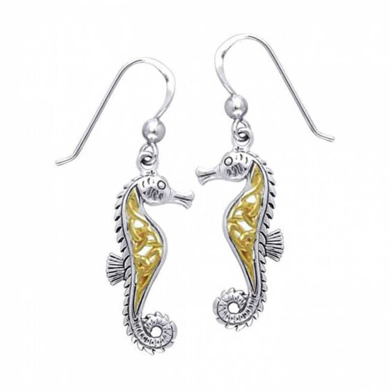 DIVE SILVER Celtic Seahorse Earrings With Gold 14k