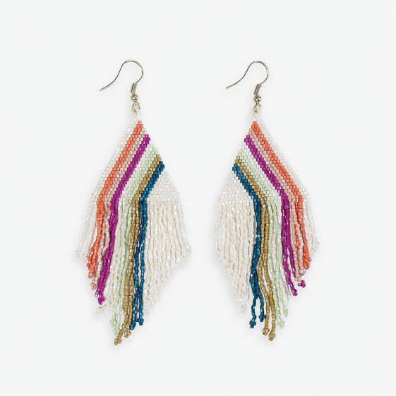 rainbow stripe luxe earring with fringe 4.25"