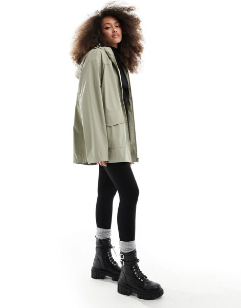 ASOS DESIGN rubberised rain coat in khaki