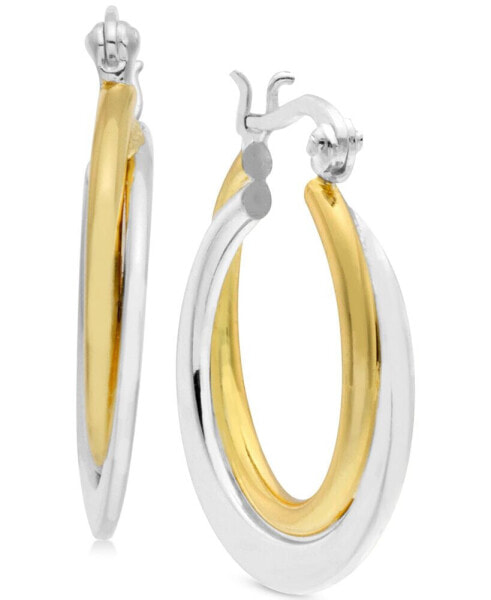 Small Two-Tone Polished Double Small Hoop Earrings s in Gold- and Silver-Plate
