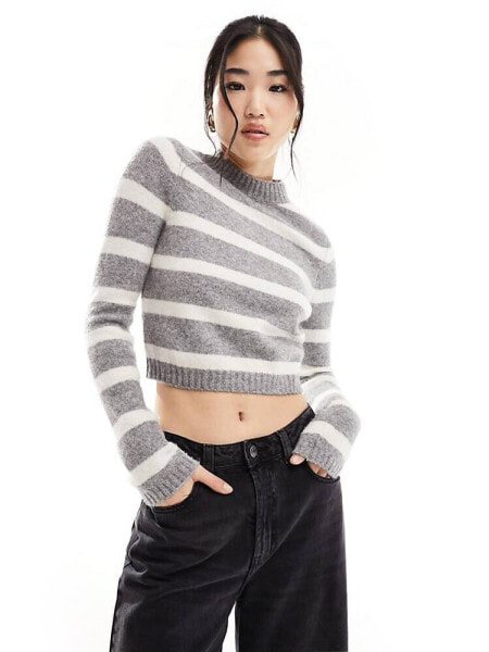 Stradivarius soft touch jumper in grey stripe