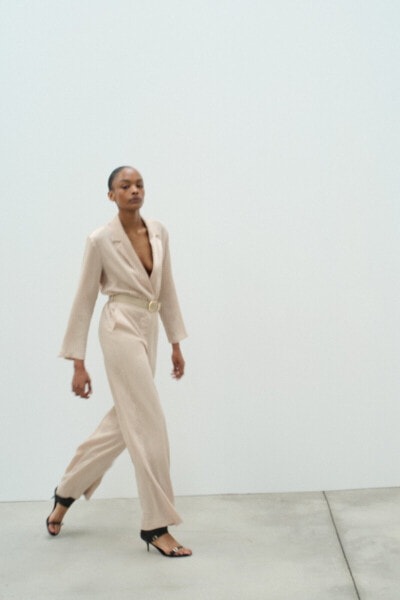 Satin jumpsuit with wrinkled effect