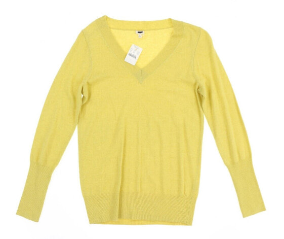 New J CREW Stylish V-neck sweater mustered yellow top sz S