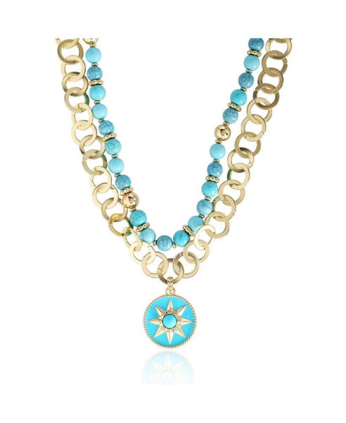 Women's Layered Necklace with Turquoise Beads