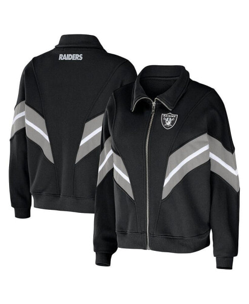 Women's Black Las Vegas Raiders Yarn Dye Stripe Full-Zip Jacket