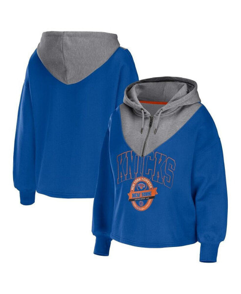 Women's Blue New York Knicks Pieced Quarter-Zip Hoodie Jacket