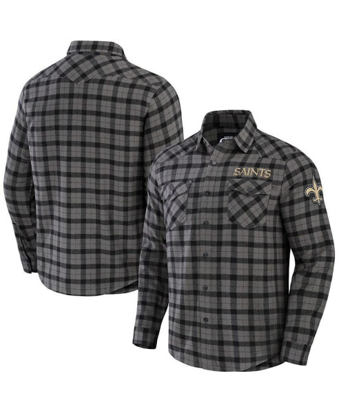 Men's NFL x Darius Rucker Collection by Gray New Orleans Saints Flannel Long Sleeve Button-Up Shirt