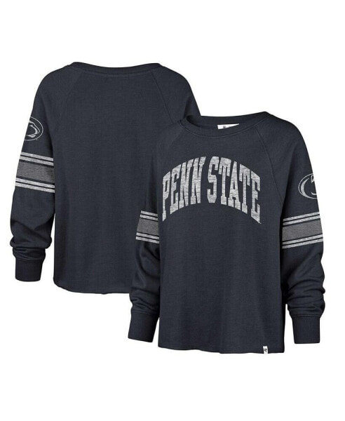 Women's Navy Distressed Penn State Nittany Lions Allie Modest Raglan Long Sleeve Cropped T-shirt