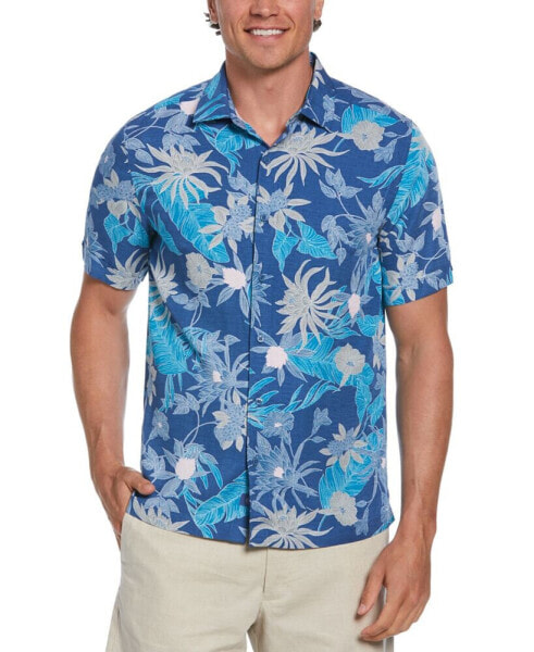 Men's Short Sleeve Button-Front Botanical Print Shirt