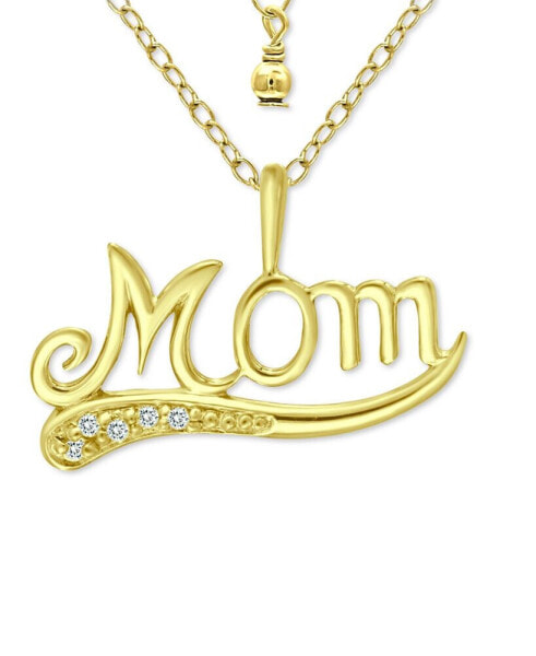 Cubic Zirconia Accent "Mom" Pendant Necklace in 18k Gold-Plated Sterling Silver, 16" + 2" extender, Created for Macy's