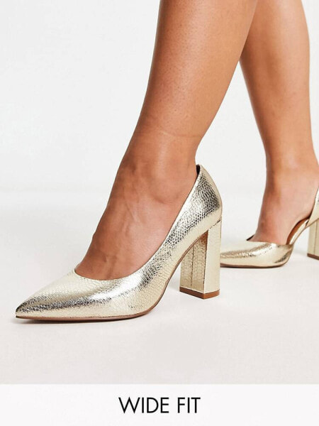 ASOS DESIGN Wide Fit Winston d'orsay high heeled shoes in gold