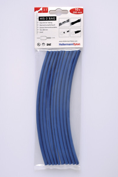 Термоусадочная трубка синяя HellermannTyton 308-30612 20 см 6 мм 2 мм 10 шток