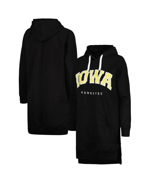 Women's Black Iowa Hawkeyes Take a Knee Raglan Hooded Sweatshirt Dress