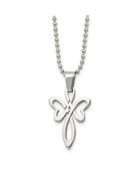 Polished Fancy Cross Pendant on a Ball Chain Necklace
