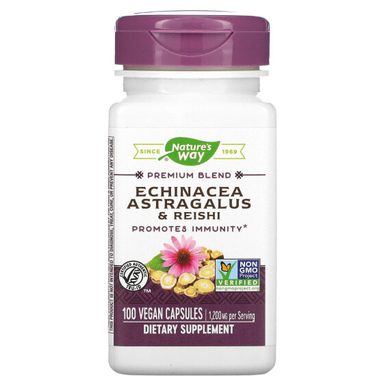 Травянистые капсулы NATURE'S WAY Echinacea Astragalus & Reishi, 1,200 мг, 100 веганских капсул (400 мг на капсулу)
