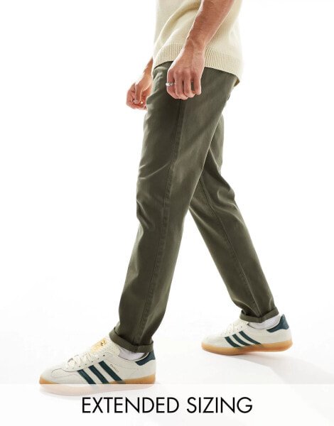 ASOS DESIGN tapered washed chino in dark khaki