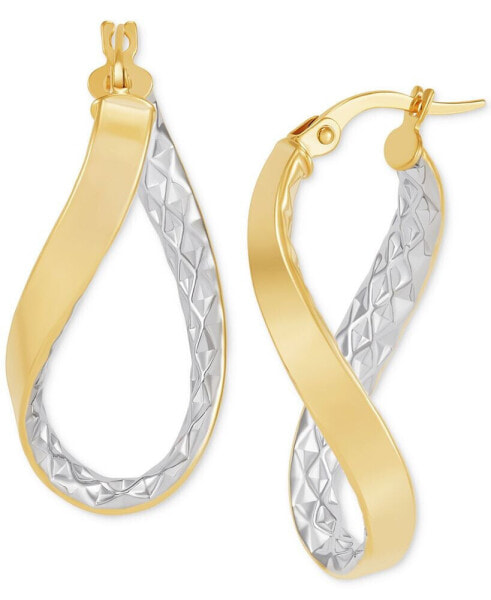 Polished & Textured Oval Twist Hoop Earrings in 10k Gold