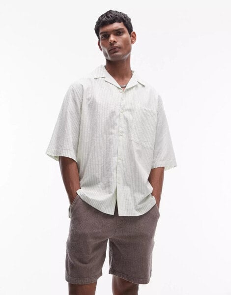 Topman short sleeve boxy striped shirt in ecru