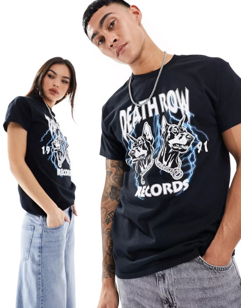 ASOS DESIGN unisex graphic license t-shirt in black with Death Row Records prints