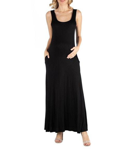 Scoop Neck Sleeveless Maternity Maxi Dress with Pockets